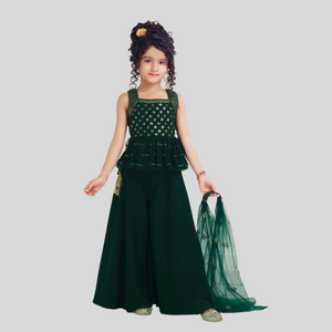 Girls Dark Green Palazo Set