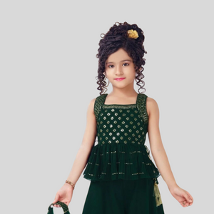 Girls Dark Green Palazo Set