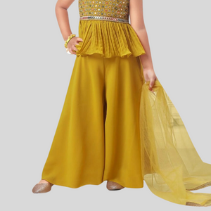 Girls Fancy Palazzo Set - Yellow