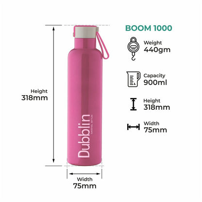 Dubblin Water Bottle Steel Boom1000 Ml Pink For Unisex