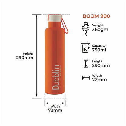 Dubblin Water Bottle Boom Steel 900 Ml Orange For Unisex