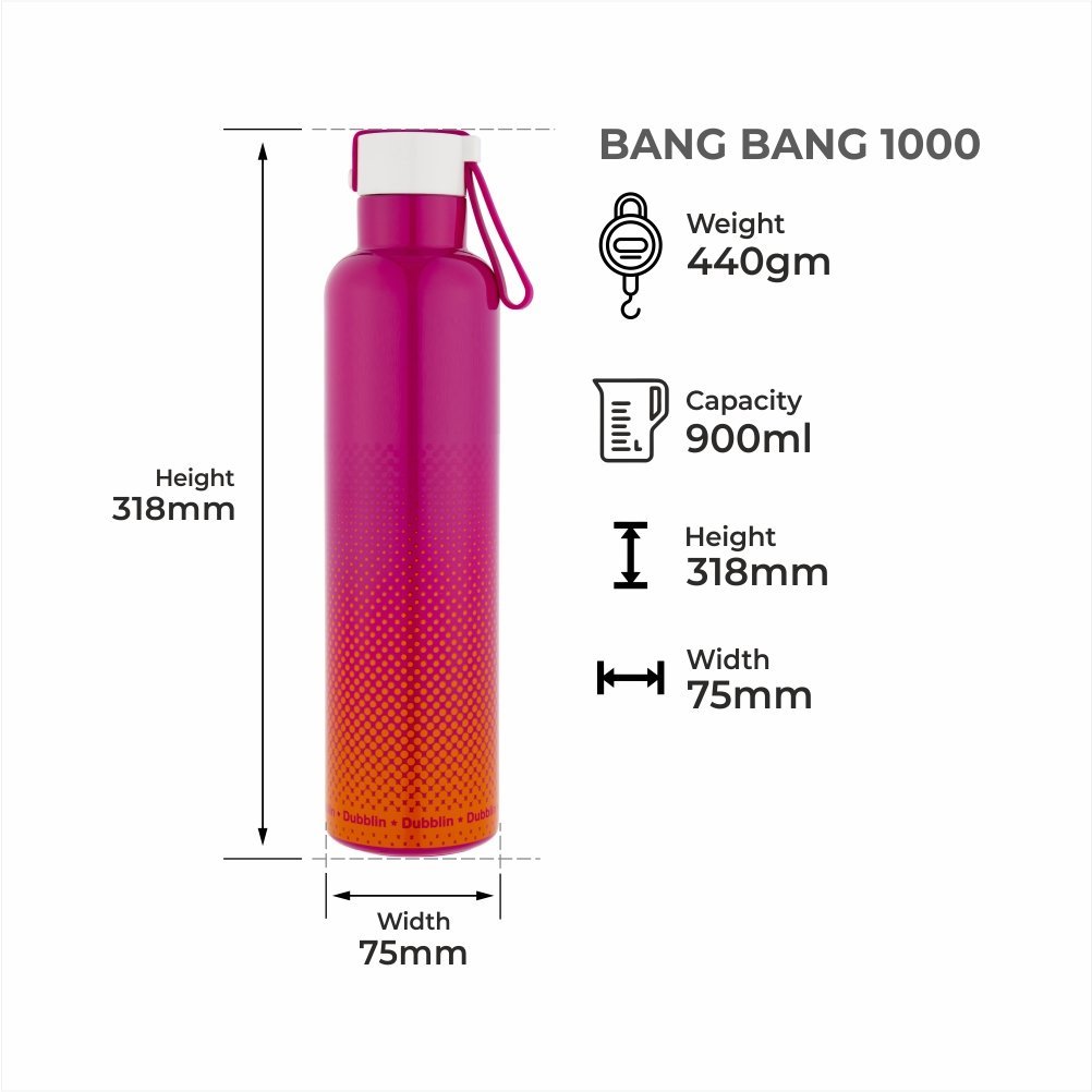 Dubblin Water Bottle Bang Bang Steel 1000 Ml Purple For Unisex