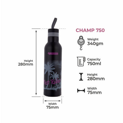 Dubblin Water Bottle Champ Steel 750 Ml Purple For Unisex