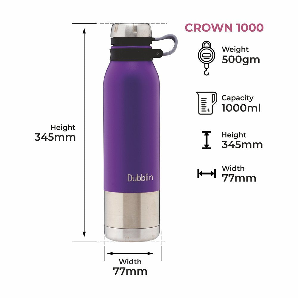 Dubblin Water Bottle Crown Steel 1000 Ml Purple For Unisex