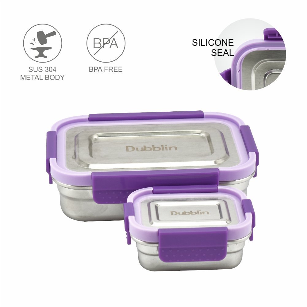 Dubblin Lunch Box Steel Dine Out Jr 800 Ml Purple For Unisex