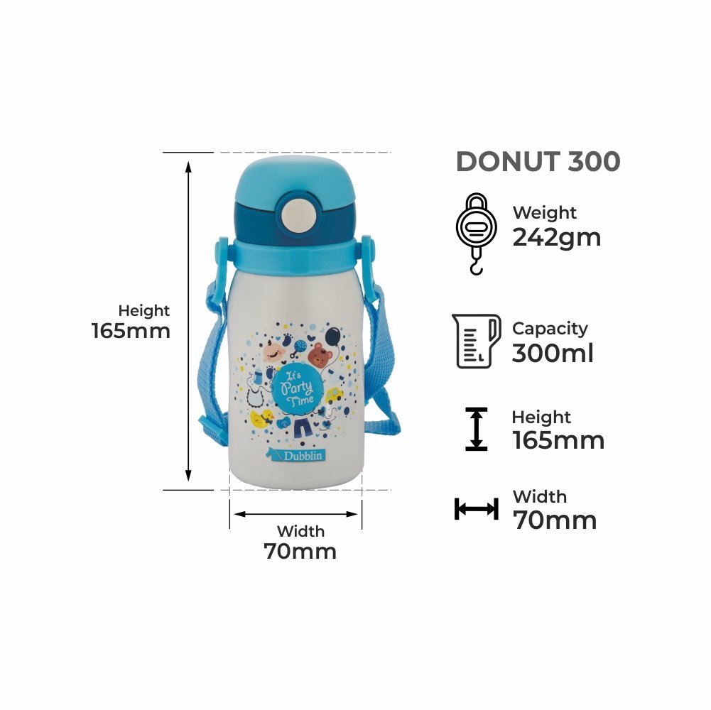 Dubblin Water Bottle Steel Donut Steel300 Ml Blue For Unisex