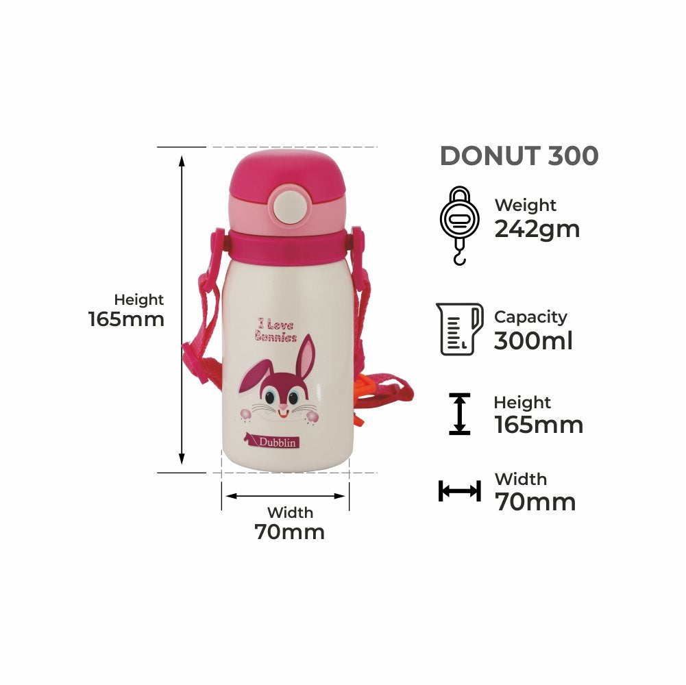 Dubblin Water Bottle Donut Steel 300 Ml Pink For Unisex