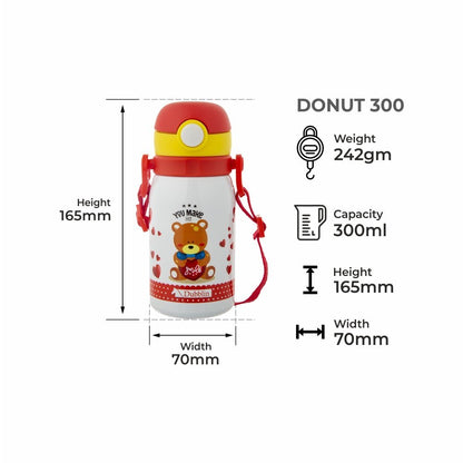 Dubblin Water Bottle Donut Steel 300 Ml Red For Unisex