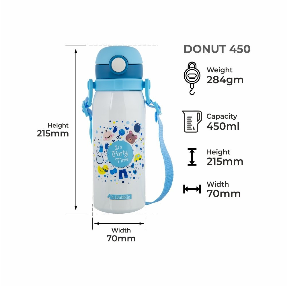 Dubblin Water Bottle  Donut Steel450 Ml Blue For Unisex