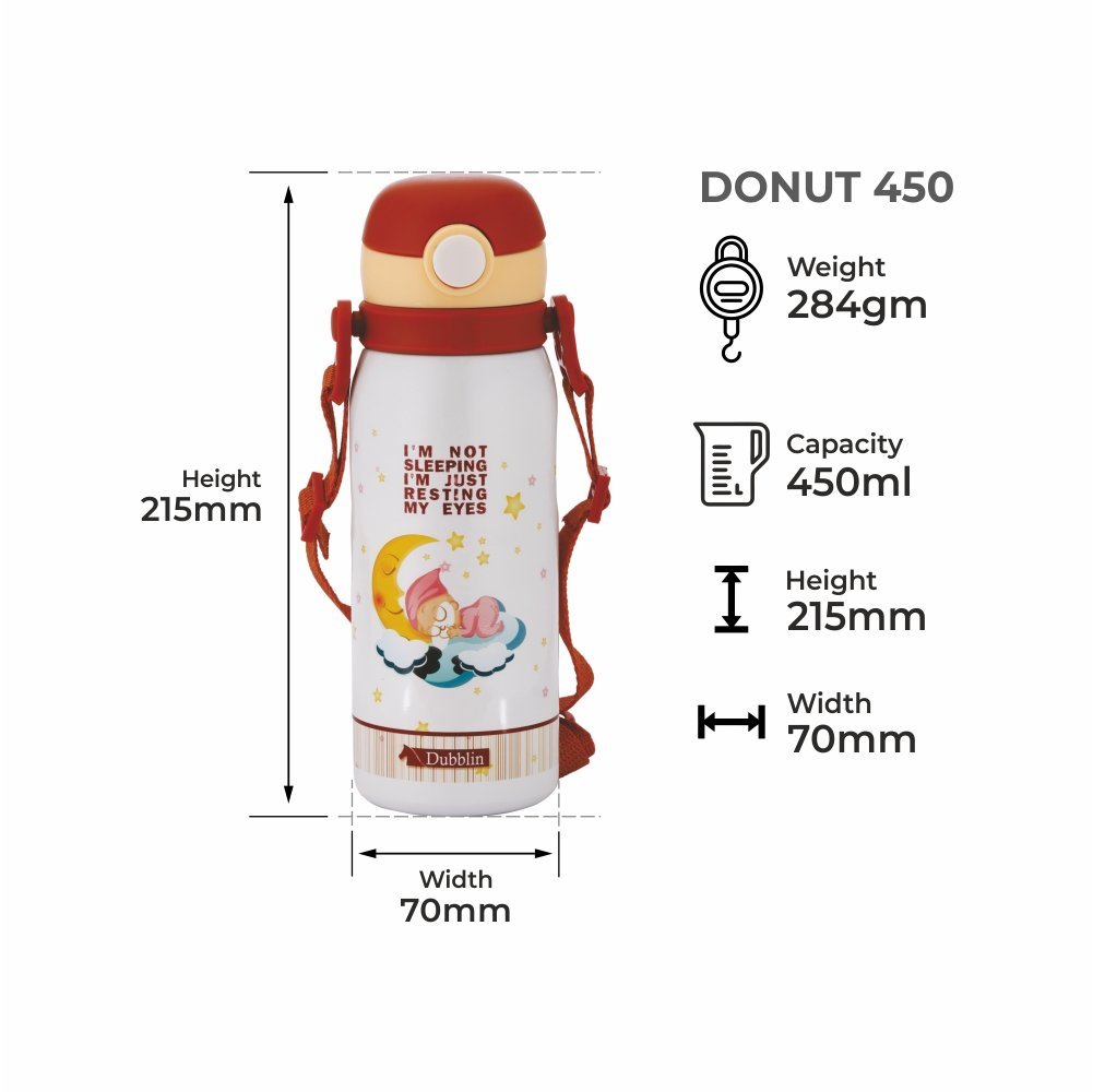 Dubblin Water Bottle  Donut Steel450 Ml Brown For Unisex