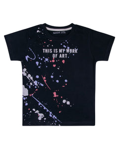 Boys Printed Navy Blue Casual T Shirt