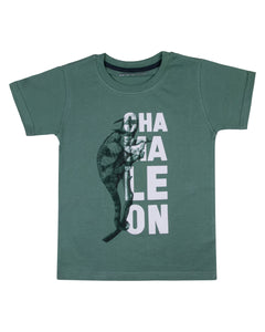 Boys Printed Dark Green Casual T Shirt