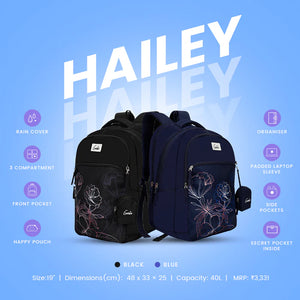 Genie Hailey 36L Black Laptop Backpack With Raincover