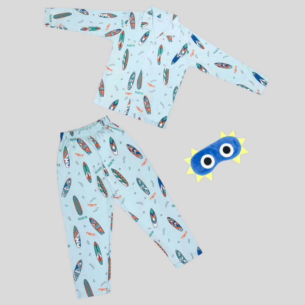 Boys Printed Night Suit Sky Blue