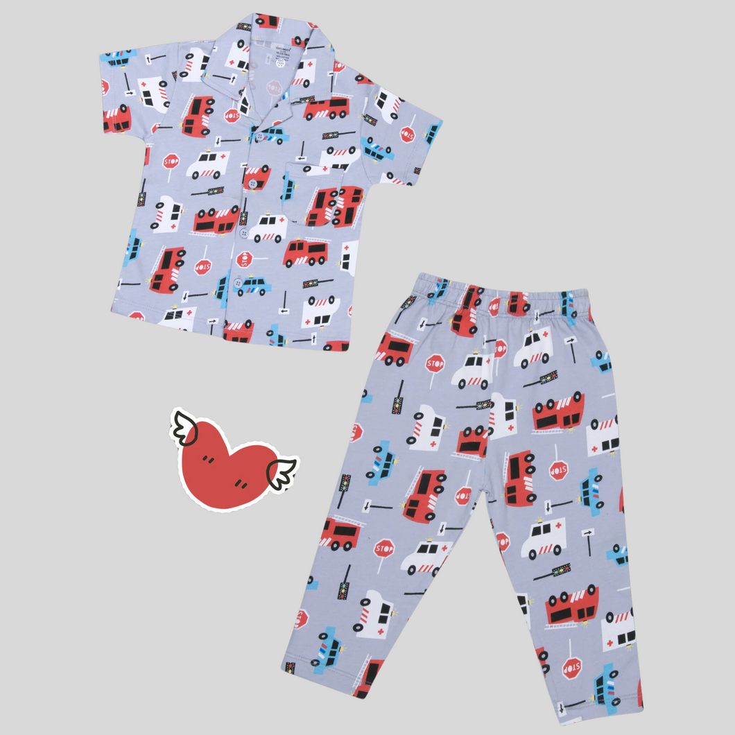 Boys Printed Grey Night Suit