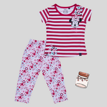 Load image into Gallery viewer, Girls Striped Printed Red Night Suit
