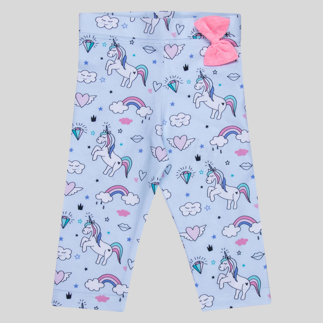 Girls Unicorn Printed Sky Blue Capri