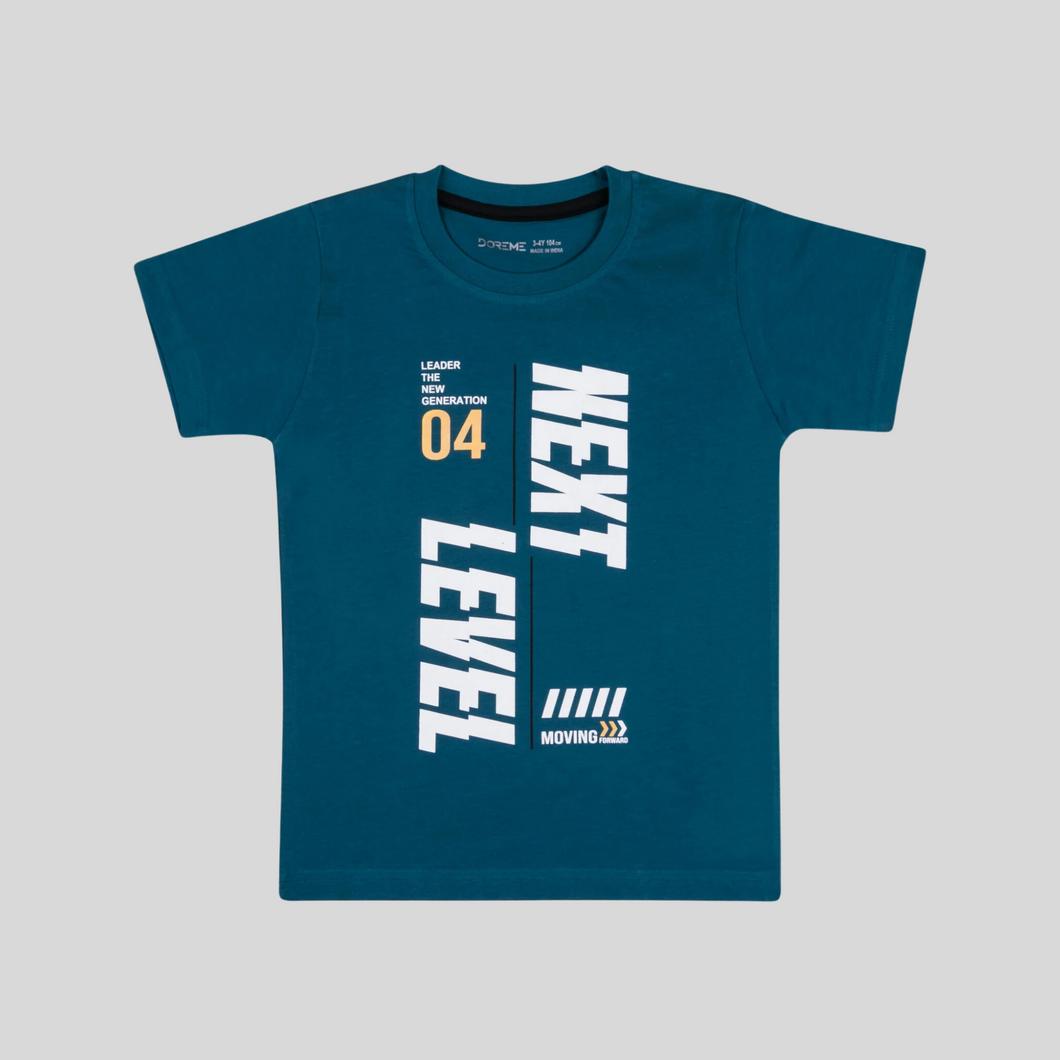 Boys Casual Printed Blue Round Neck T Shirt