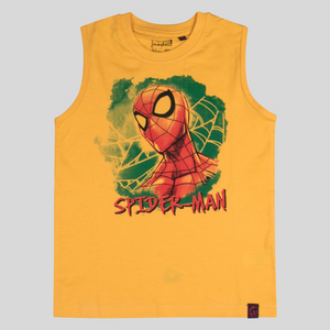 Boys Spider Man Printed Yellow Sleeve Less T Shirt