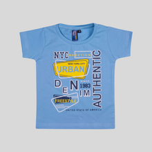 Load image into Gallery viewer, Boys Solid Printed Sky Blue T Shirt
