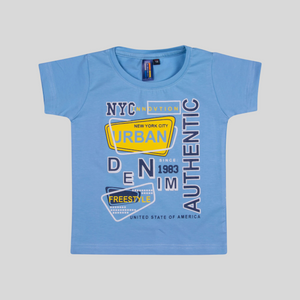 Boys Solid Printed Sky Blue T Shirt