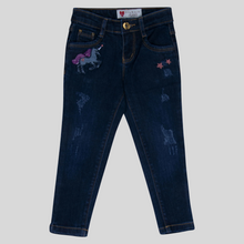 Load image into Gallery viewer, Girls Dark Blue Embroidered Jeans
