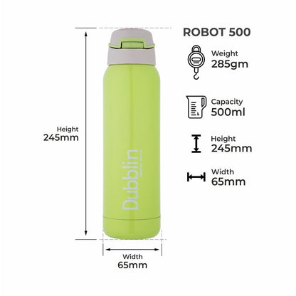 Dubblin Water Bottle Robot Steel 500 Ml Yellow For Unisex