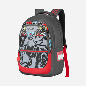 Genius by Safari Scribble 27L Grey School Backpack with Name Tag