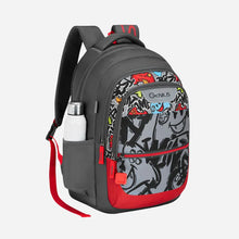 Load image into Gallery viewer, Genius by Safari Scribble 27L Grey School Backpack with Name Tag
