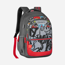 Load image into Gallery viewer, Genius by Safari Scribble 27L Grey School Backpack with Name Tag
