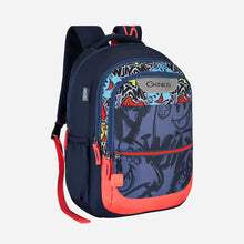 Load image into Gallery viewer, Genius by Safari Scribble 27L Blue School Backpack with Name Tag
