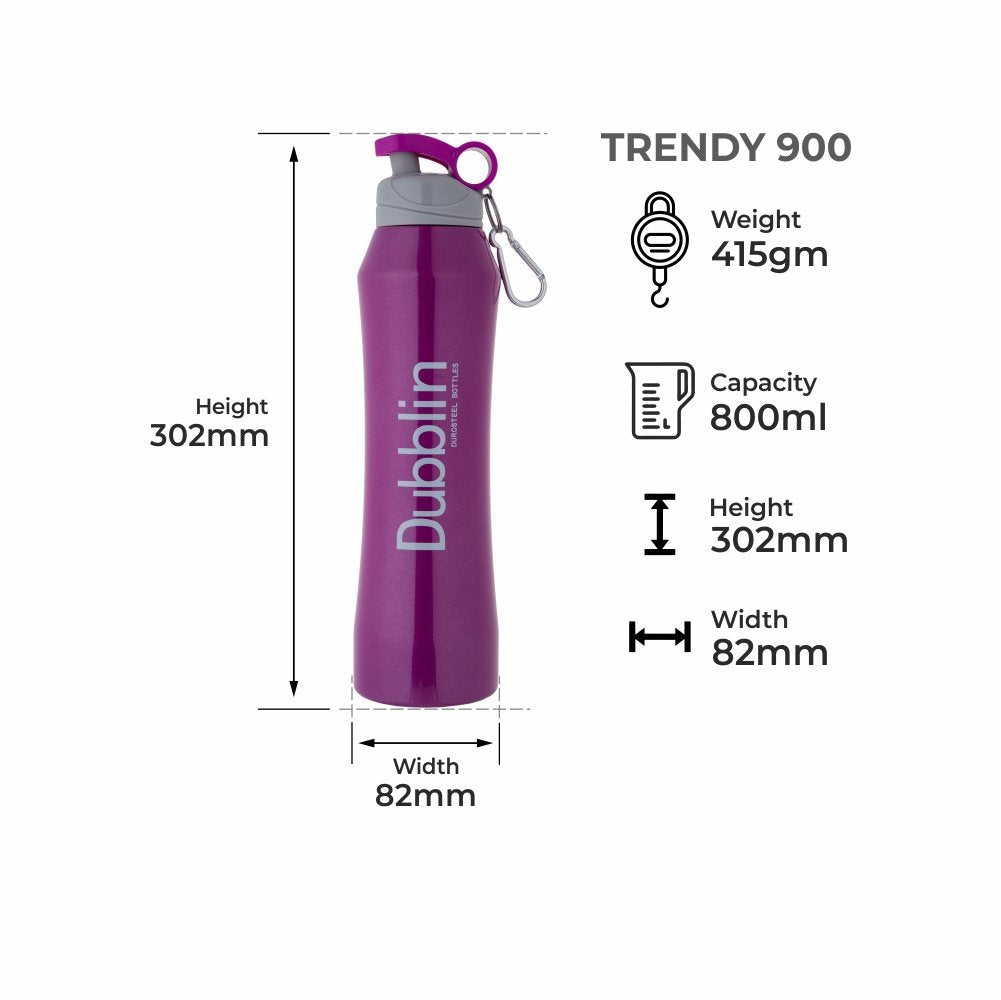 Dubblin Water Bottle Trendy Steel 900 Ml Purple For Unisex