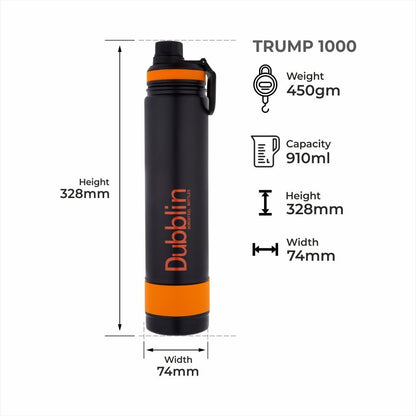 Dubblin Water Bottle Trump Steel 1000 Ml Orange For Unisex