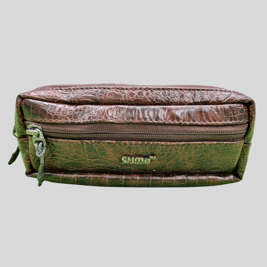 Elegant Faux Leather Dual-Zip Pouch – Crocodile Texture Finish -Brown
