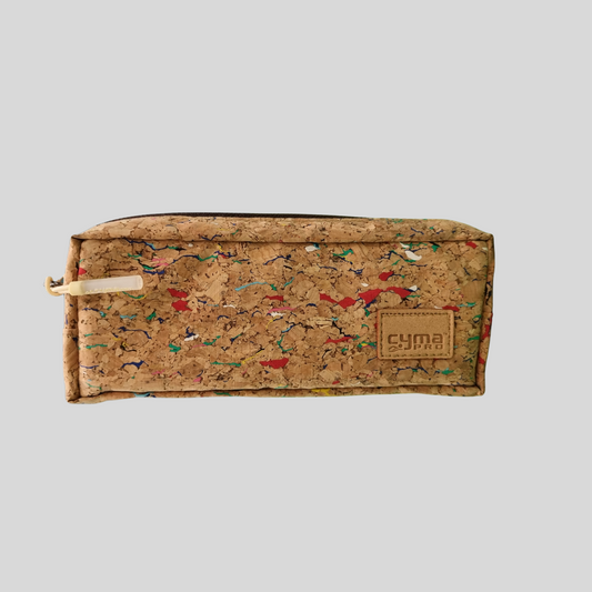 Eco-Friendly Cork Pencil Pouch with Multicolor Accents -CYMA Pro -Cream