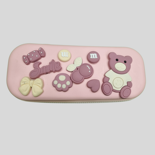Cute Bear & Candy-Themed Hard Shell Pencil Case Set (Blue & Pink)