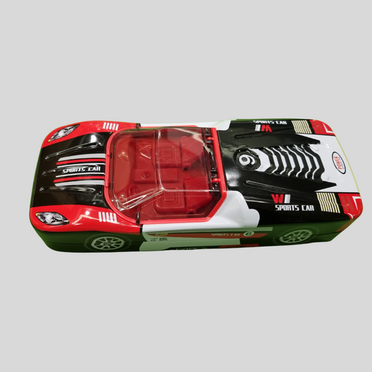 Red & Black Sports Car-Shaped Pencil Box – Metal Stationery Case for Kids with Multiplication Table