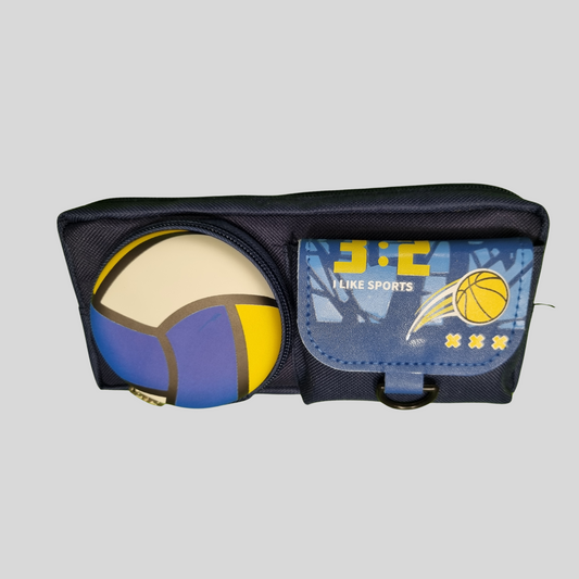 “I Like Sports” Dual-Compartment Pencil Case – Basketball & Volleyball Edition