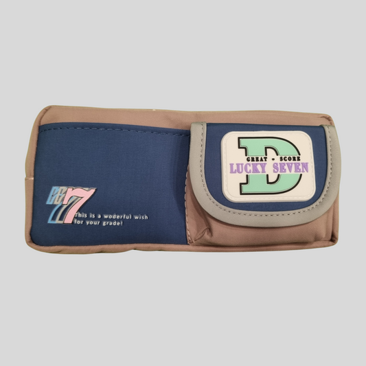 “Lucky Seven” Dual-Pocket School Pencil Pouch – Brown