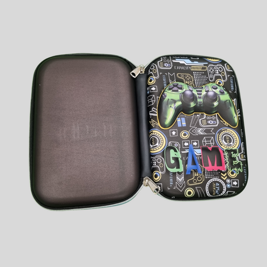 Gamer-Themed Hard Shell Pencil Case Stylish Gaming & Soft Blue Organizer Pouch – Multi-Purpose Storage Solution for Kids and Teens -Black