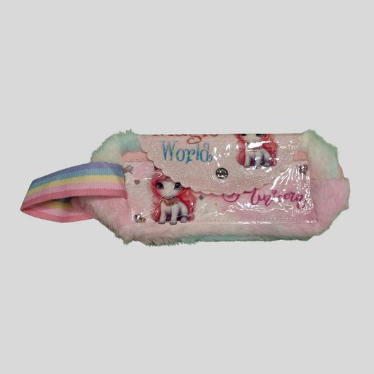 Plush Unicorn Wristlet Pouch for Girls – “Magic Unicorn” Design with Rainbow Strap