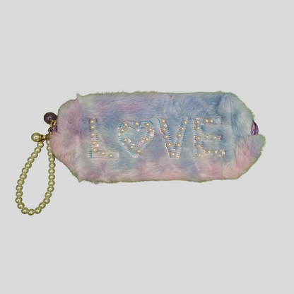 Furry "LOVE" Pearl Pencil Pouch – 5 Vibrant Color Variants