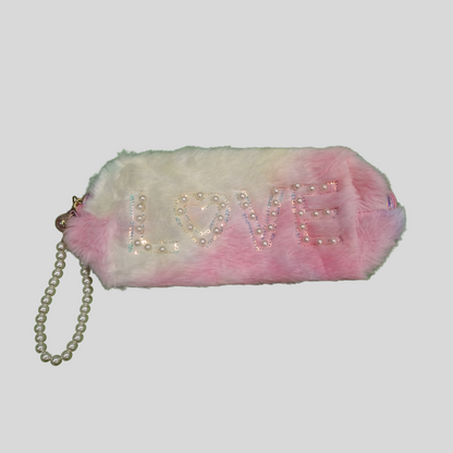 Furry "LOVE" Pearl Pencil Pouch – 5 Vibrant Color Variants