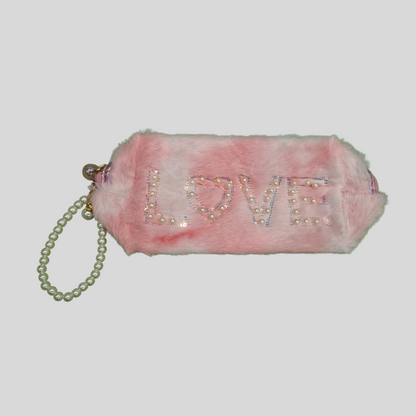 Furry "LOVE" Pearl Pencil Pouch – 5 Vibrant Color Variants