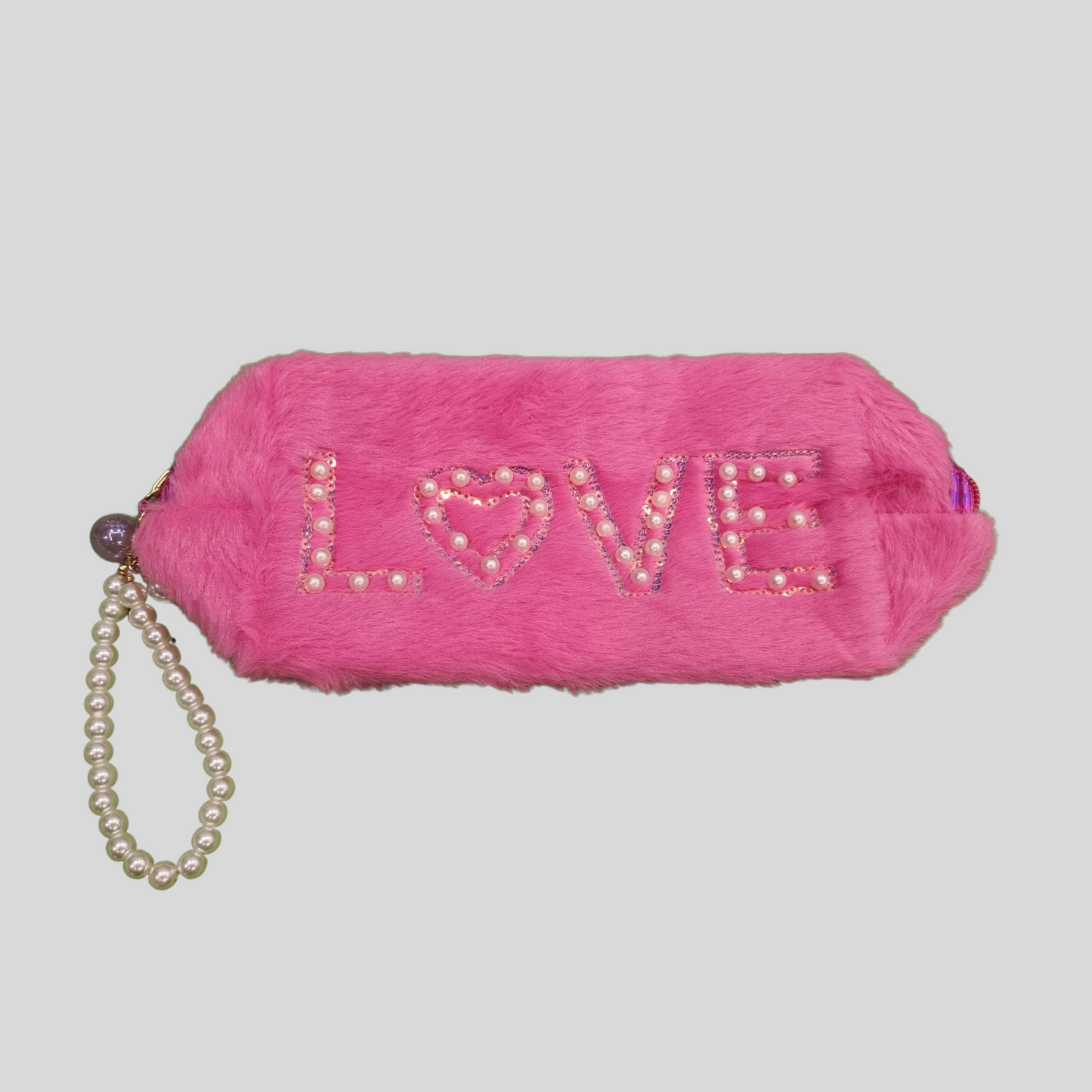 Furry "LOVE" Pearl Pencil Pouch – 5 Vibrant Color Variants