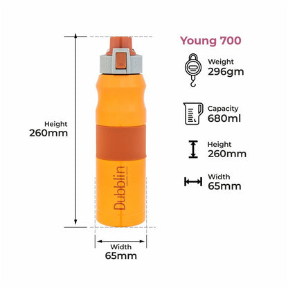 Dubblin Water Bottle Young Steel 700 Ml Orange For Unisex