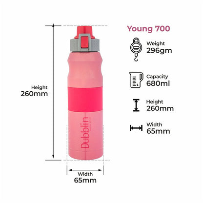 Dubblin Water Bottle Young Steel 700 Ml Pink For Unisex