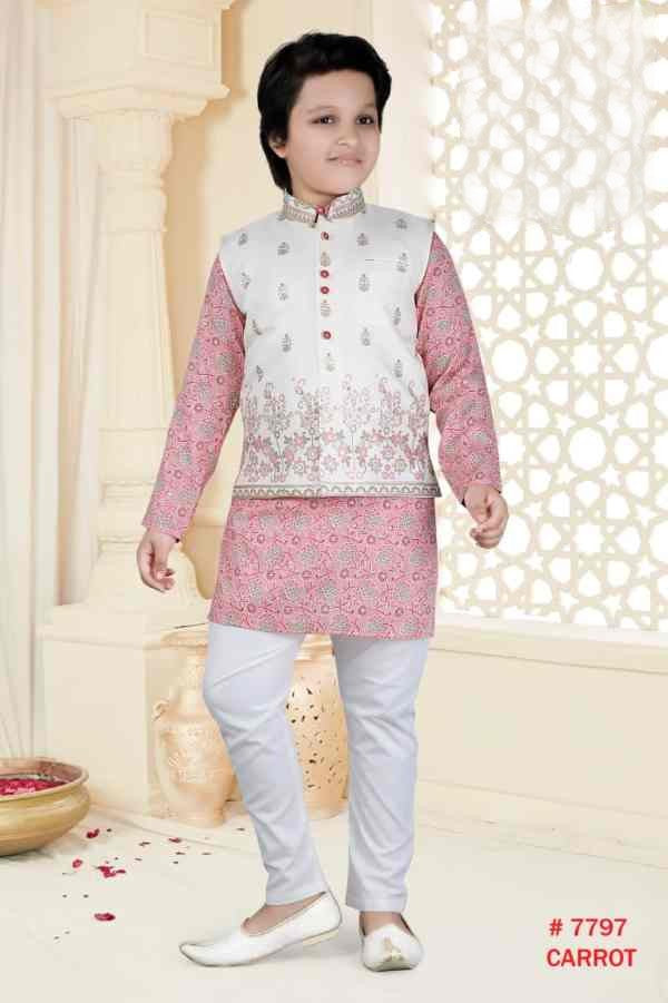 Boys 3 Pcs Kurta Pyjama With Koti Set