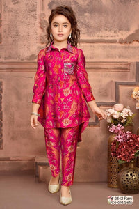 Girls Rani Color 3/4 Sleeves Printed Ethnic Set