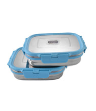 Load image into Gallery viewer, Veigo Lock N Steel 100% Air Tight 2 Container(2 Medium) Lunch Box with Bag
